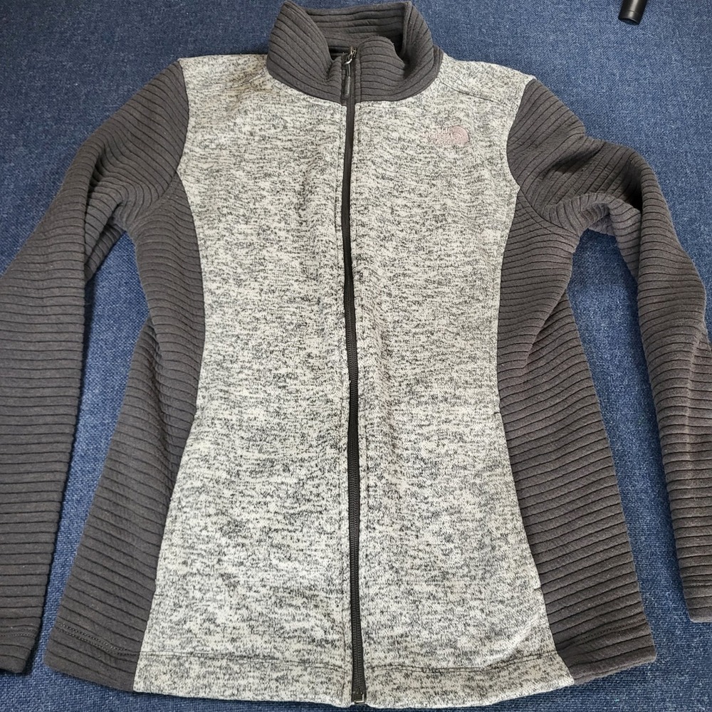 The North Face Womens Mixed Media Full Zip Sherpa Lined Fleece Jacket Grey Med